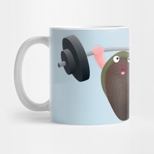 Funny mussel lifting weights cartoon illustration Mug